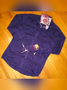 Au Noir Men's Navy Button-Down Shirt with Printed Collar & Cuff Details